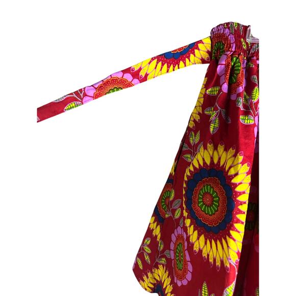 red cotton African print skirt with a sunflowers one size - Picture 4 of 8